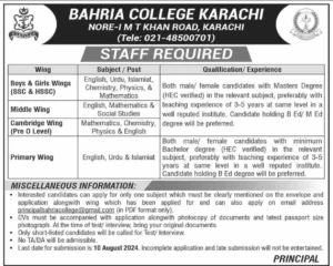 Bahria Collage Karachi Jobs 2024