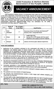 Child Protection And Welfare Bureau Punjab Jobs 2024 